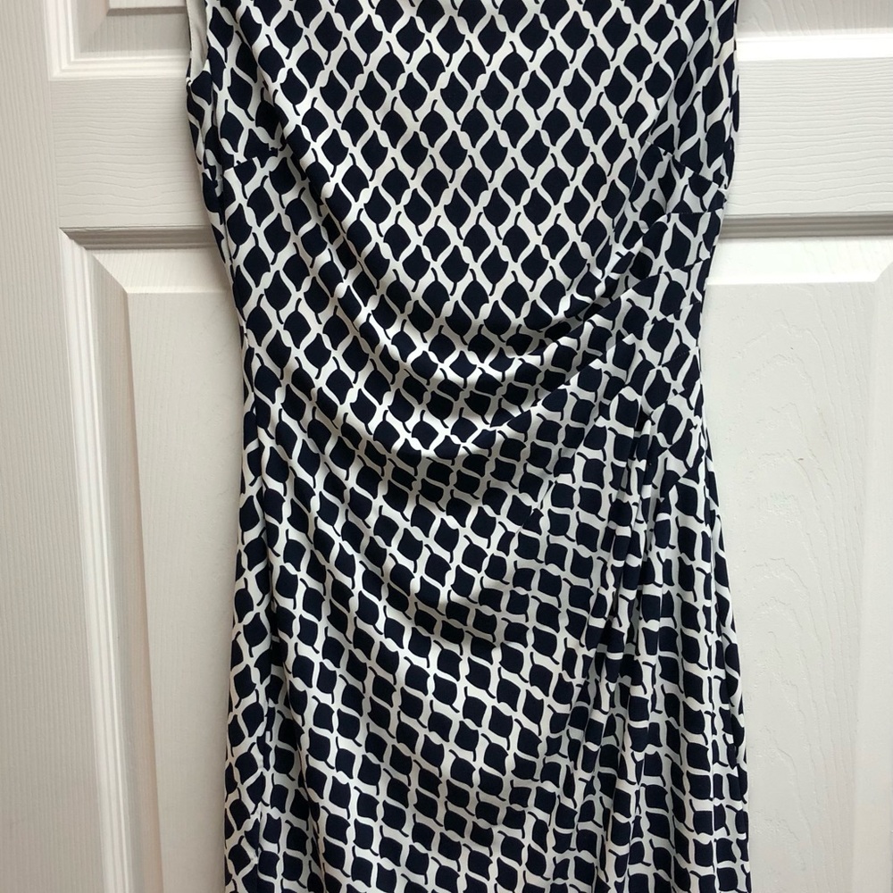 Lauren Ralph Lauren Navy and White Geometric Midi Dress
